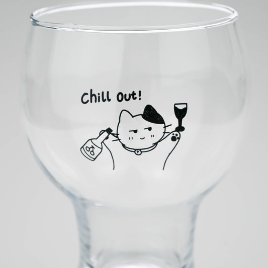 Cartoon Cat Glass, Cheers Design Juice or Beer Cup with Stem Base