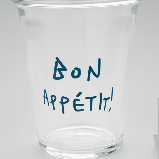 French Quote Print Glass Cup, Clear Tumbler - Bon Appétit