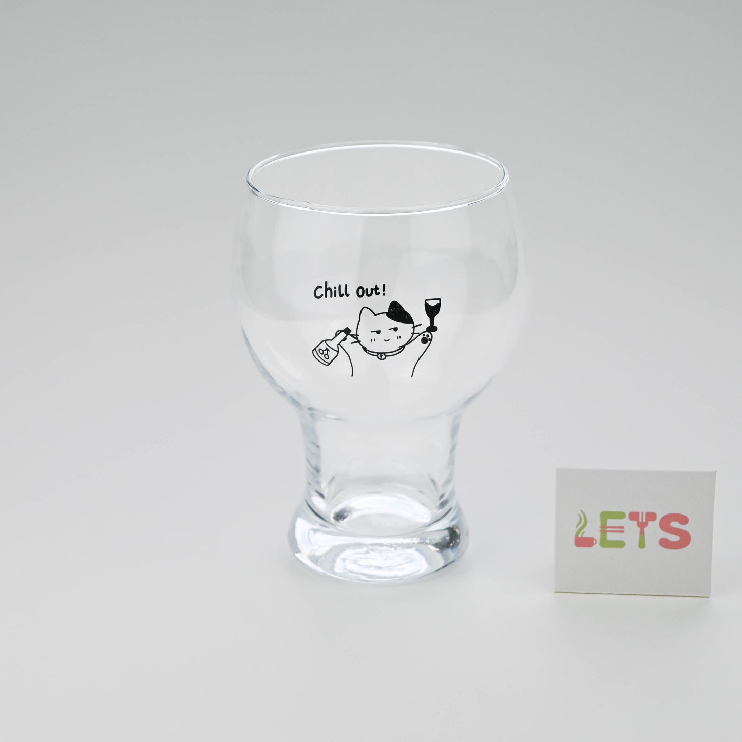 Cartoon Cat Glass, Cheers Design Juice or Beer Cup with Stem Base