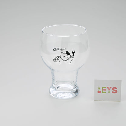 Cartoon Cat Glass, Cheers Design Juice or Beer Cup with Stem Base