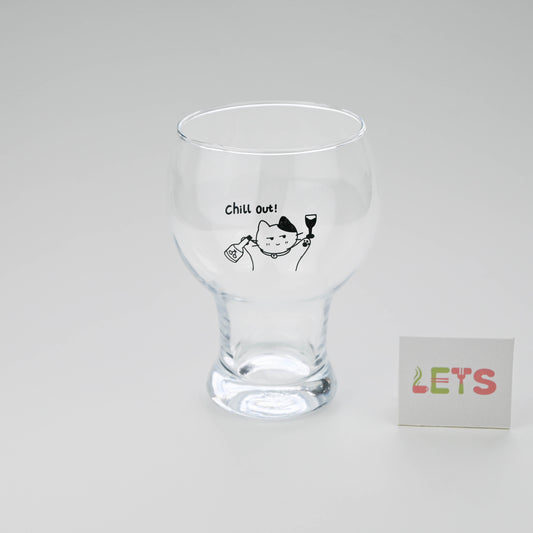 Cartoon Cat Glass, Cheers Design Juice or Beer Cup with Stem Base