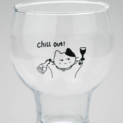 Cartoon Cat Glass, Cheers Design Juice or Beer Cup with Stem Base