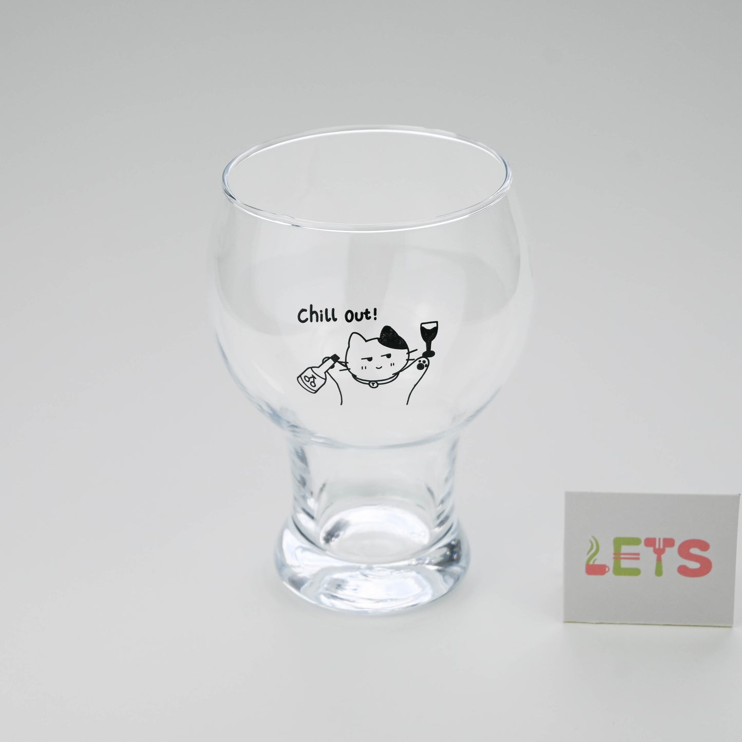 Cartoon Cat Glass, Cheers Design Juice or Beer Cup with Stem Base