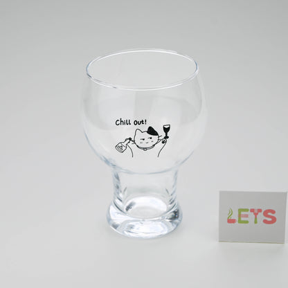 Cartoon Cat Glass, Cheers Design Juice or Beer Cup with Stem Base
