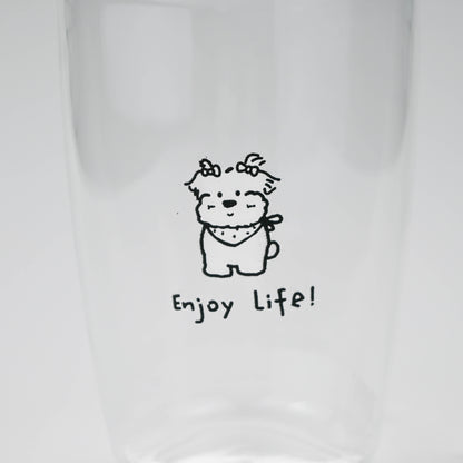 Cute Dog Glass Cup, Cartoon Puppy Design, for Milk Tea, Coffee, Juice - Enjoy Life