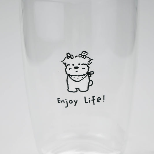 Cute Dog Glass Cup, Cartoon Puppy Design, for Milk Tea, Coffee, Juice - Enjoy Life