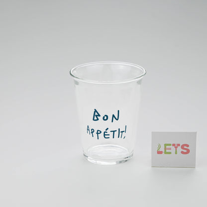 French Quote Print Glass Cup, Clear Tumbler - Bon Appétit