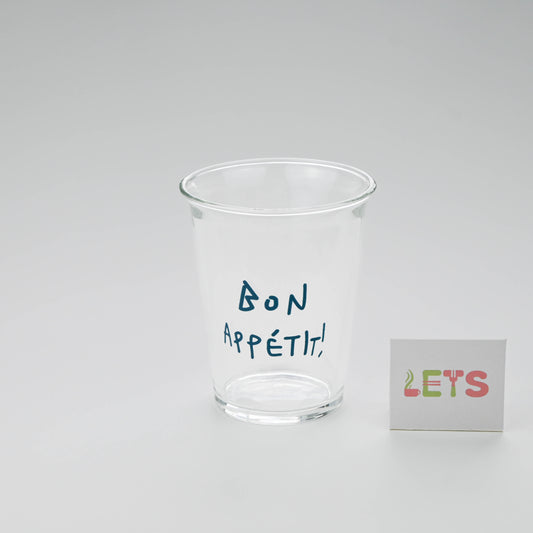 French Quote Print Glass Cup, Clear Tumbler - Bon Appétit