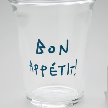 French Quote Print Glass Cup, Clear Tumbler - Bon Appétit