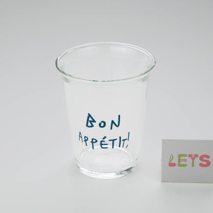 French Quote Print Glass Cup, Clear Tumbler - Bon Appétit