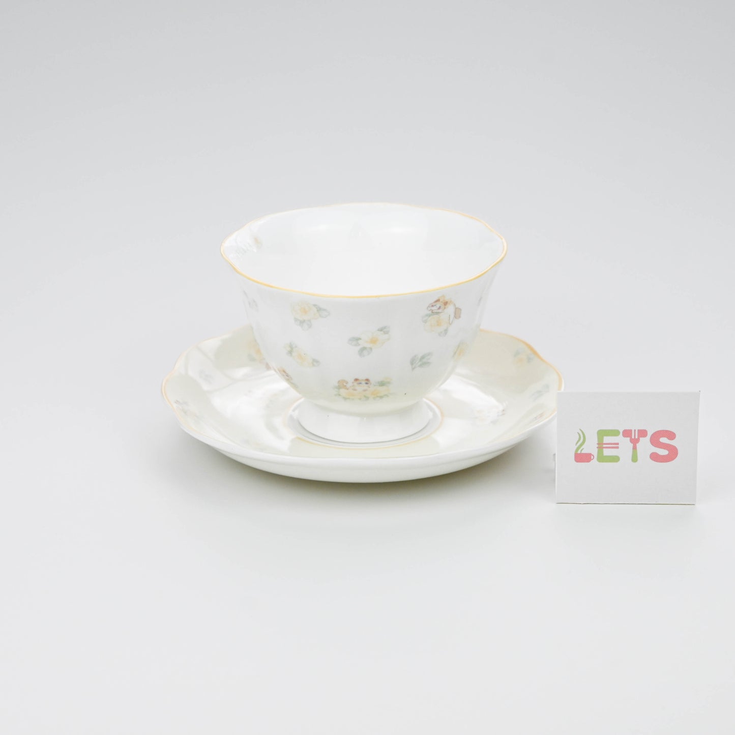 Ragdoll Cat Ceramic Cup and Saucer Set, Vintage Floral Teacup with Plate