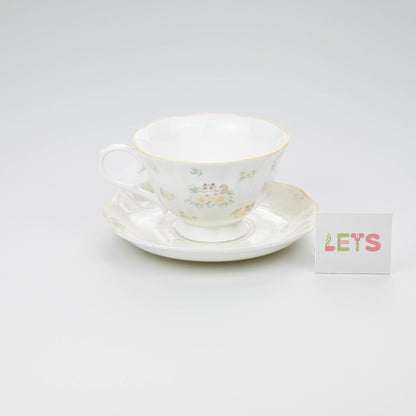 Ragdoll Cat Ceramic Cup and Saucer Set, Vintage Floral Teacup with Plate