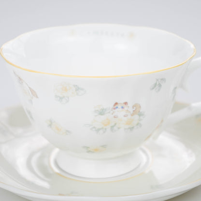 Ragdoll Cat Ceramic Cup and Saucer Set, Vintage Floral Teacup with Plate