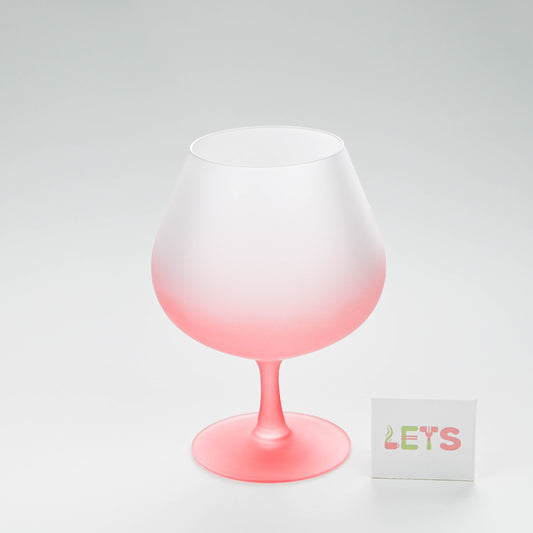 Frosted Pink Stem Balloon Glass, Large Goblet for Wine, Cocktails, Juice