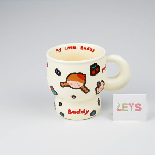Ceramic Mug, Cartoon Buddy Design, Cute Coffee Tea Cup - Cartoon Girl