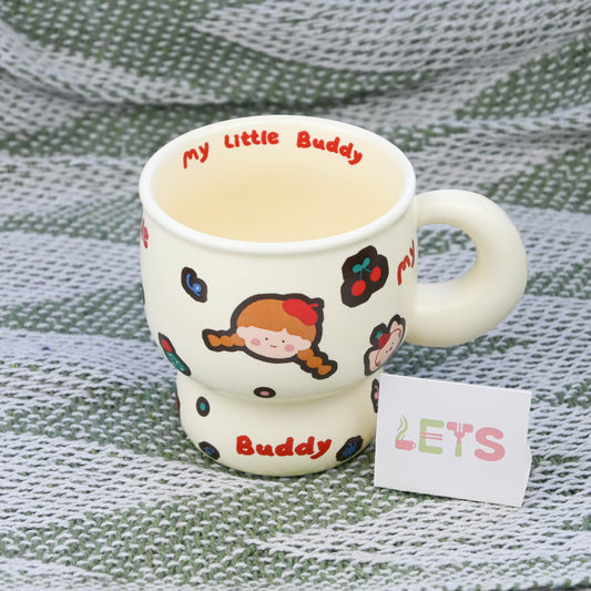 Ceramic Mug, Cartoon Buddy Design, Cute Coffee Tea Cup - Cartoon Girl