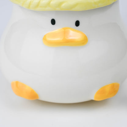 Cute Yellow Duck Ceramic Mug with Lid, Cartoon Coffee Tea Cup