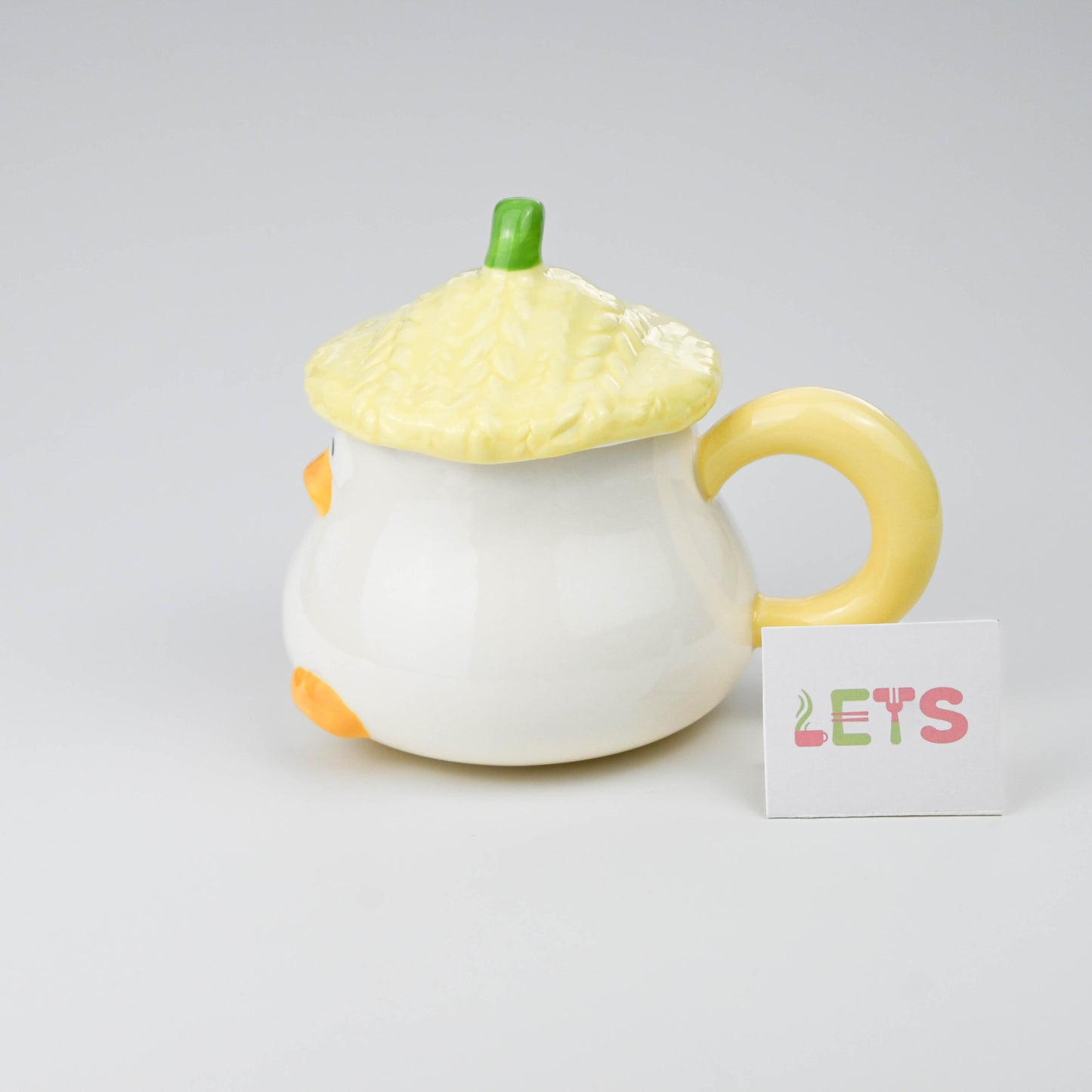 Cute Yellow Duck Ceramic Mug with Lid, Cartoon Coffee Tea Cup