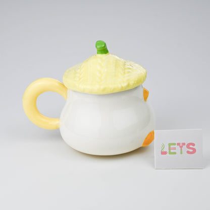 Cute Yellow Duck Ceramic Mug with Lid, Cartoon Coffee Tea Cup