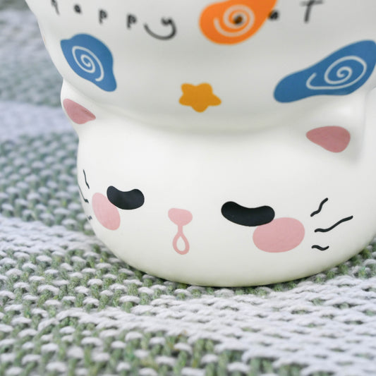 Cute Animal Ceramic Mug, White Cartoon Coffee or Tea Cup - Cartoon Cat