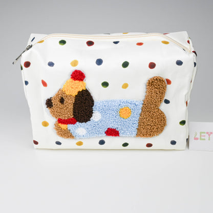 Cute Polka Dog Travel Cosmetic Bag, Portable Toiletry Makeup Pouch with Strap