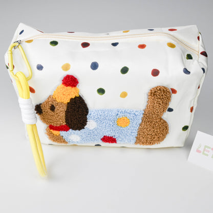 Cute Polka Dog Travel Cosmetic Bag, Portable Toiletry Makeup Pouch with Strap