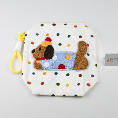 Cute Polka Dog Travel Cosmetic Bag, Portable Toiletry Makeup Pouch with Strap